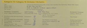 לוח תזמורות המפוחית המתמודדות וסימון מקומות הזכיה - בפסטיבל הנגינה בטרוסינגן